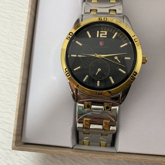 Luis Cardini His and Her Silver/Gold Tone Metal Link Stylish set of 2 Watches